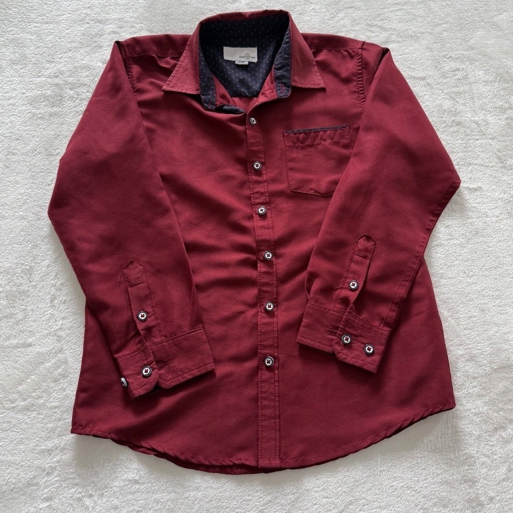 Craft + Flow Boys Cranberry Dress Shirt Button Front Long Sleeve Size‎ 10 12